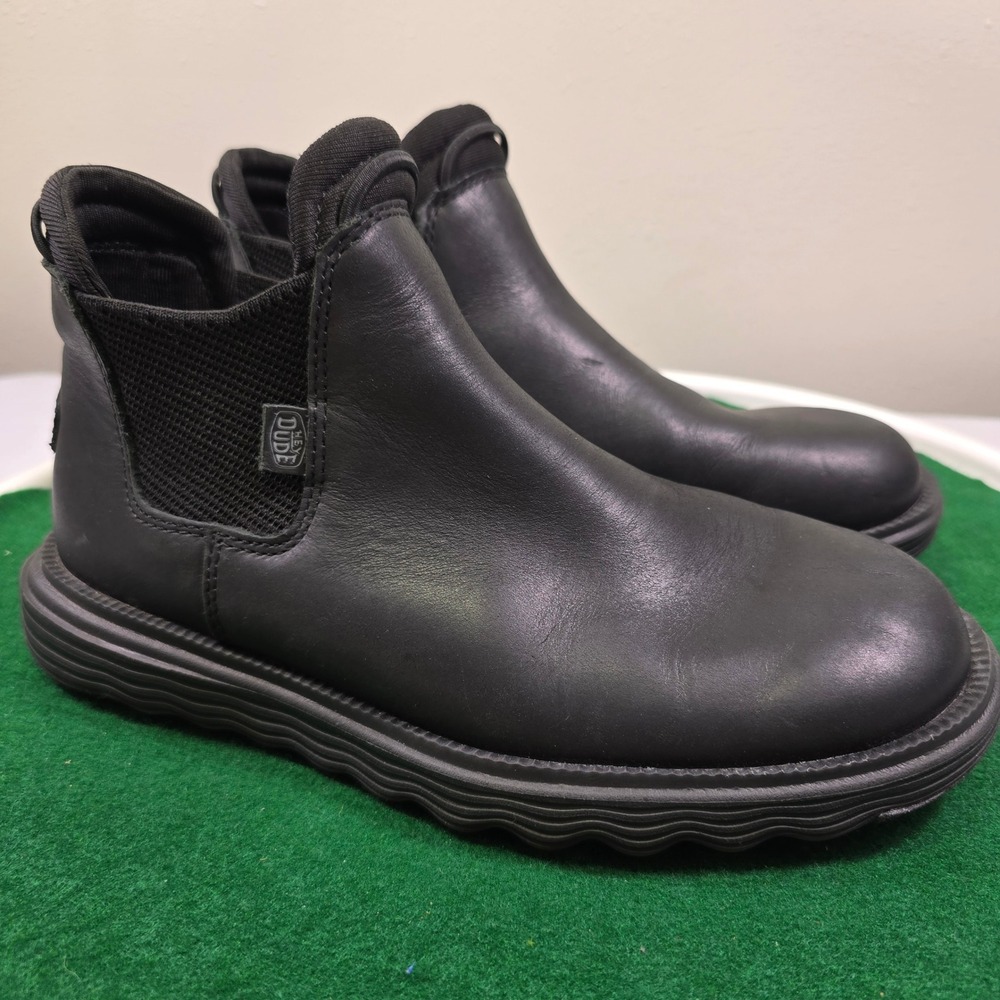 Hey Dude Branson Leather Ankle Chelsea Boots Womens 8 Black 40388-060 Slip On - Picture 3 of 10